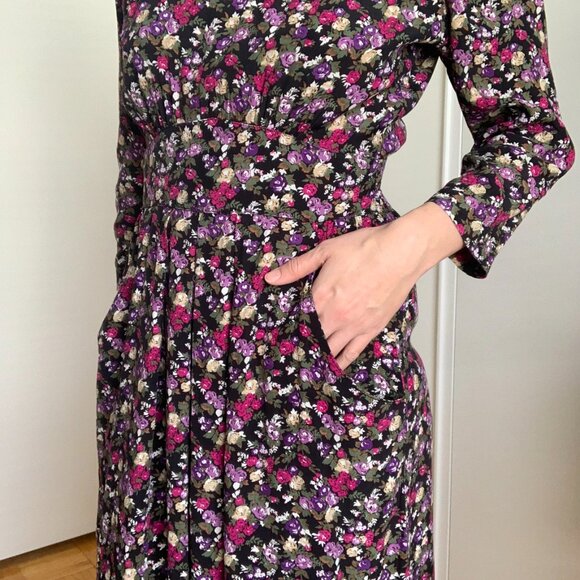 Vintage Floral Midi Dress - Black and Pink - Picture 2 of 15